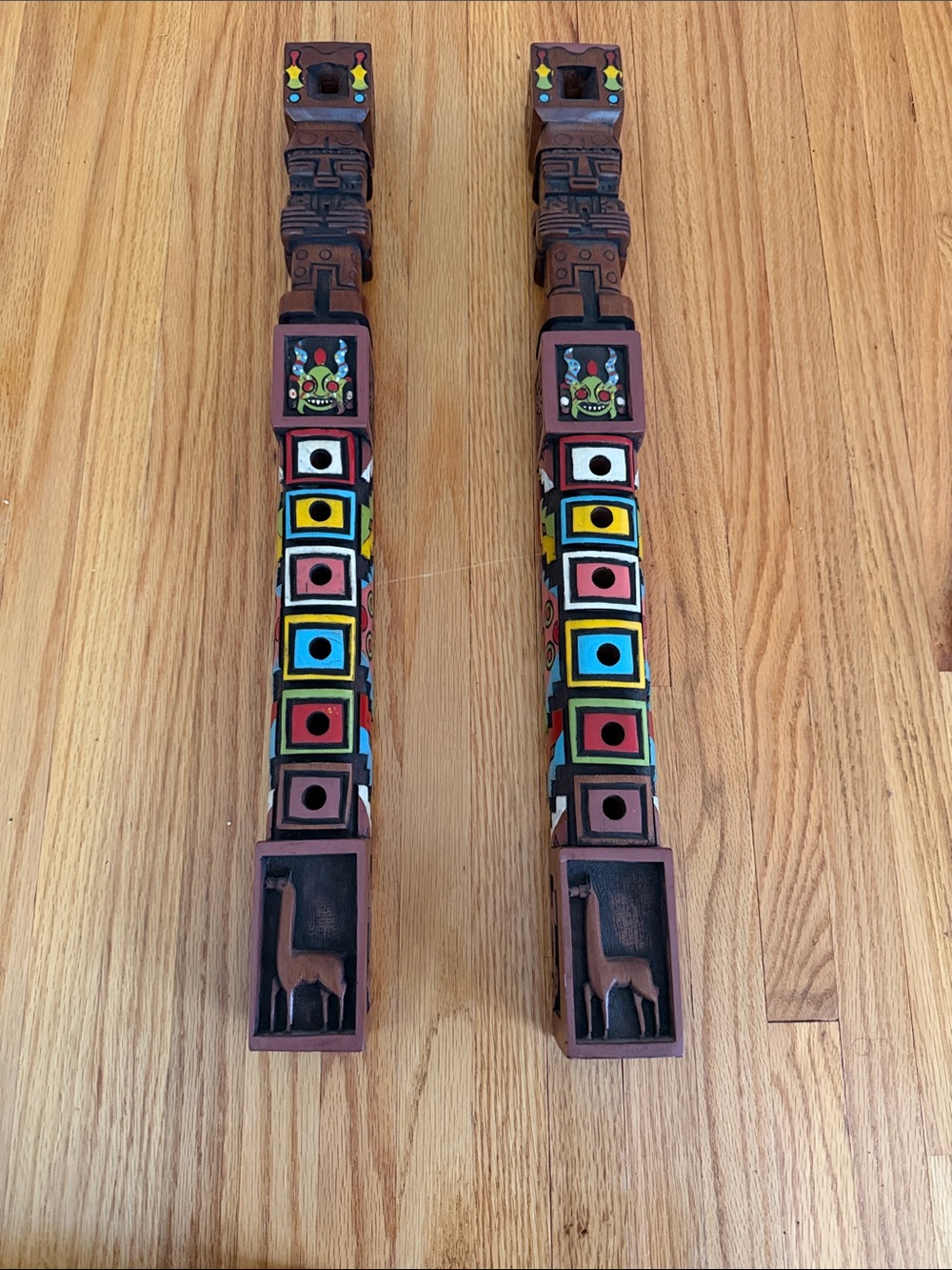 Hand carved flutes vintage set of two